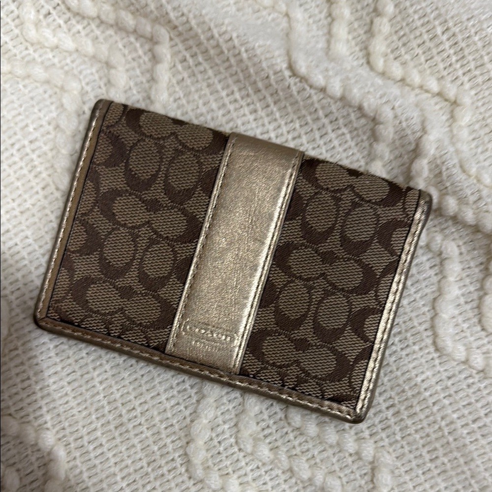 Coach Signature Brown and Gold Card Case